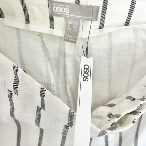 NWT ASOS‎ Linen Blend Striped Pants White Black Women’s Size 8 - Picture 6 of 9